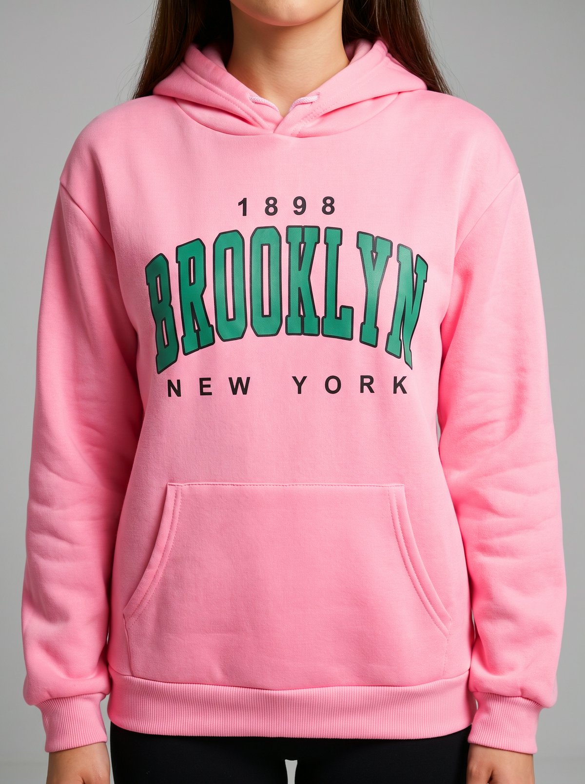 Худи розовое с принтом «1898 BROOKLYN NEW YORK»