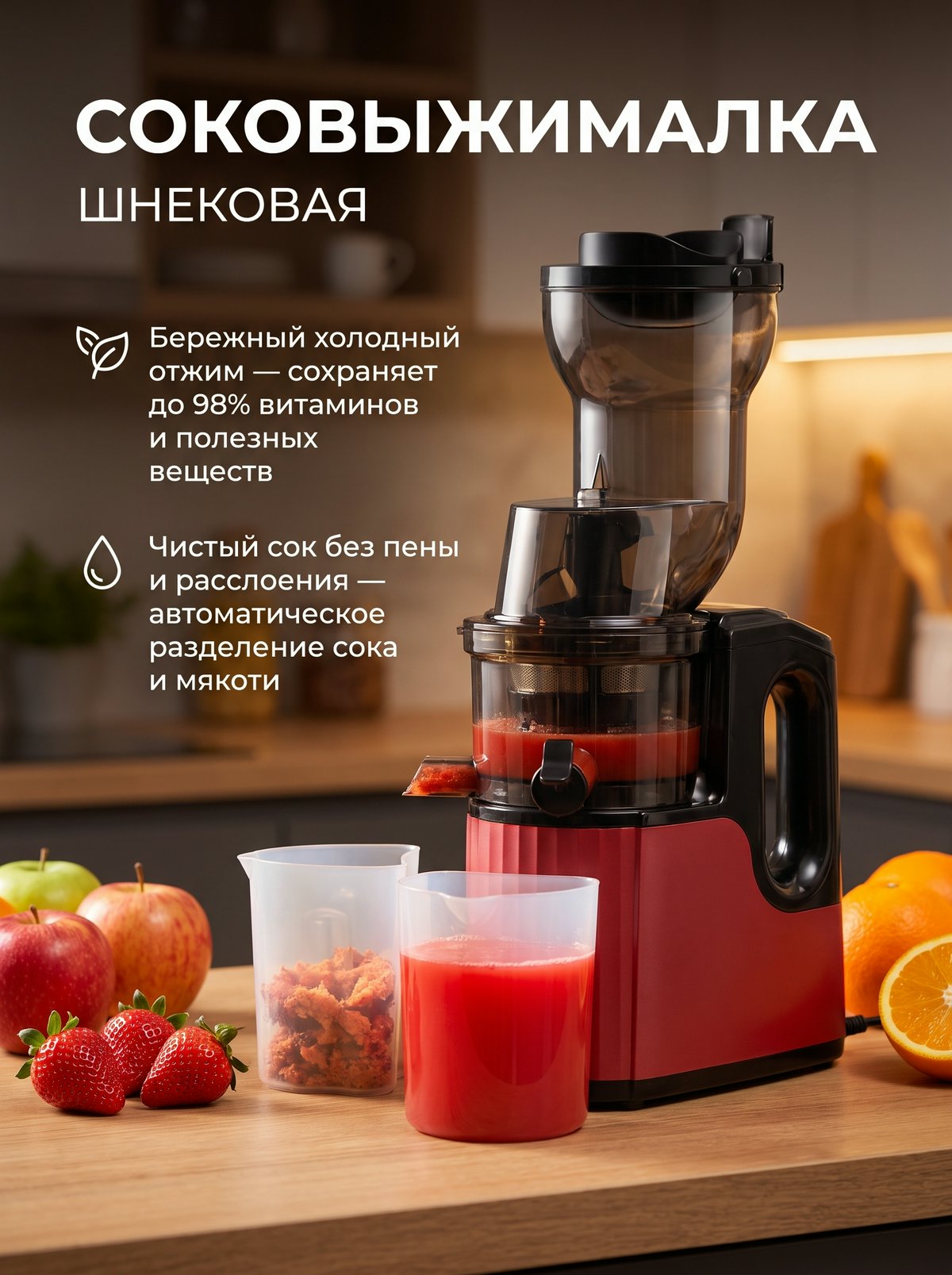 Шнековая соковыжималка с разделением жмыха Slow Juicer HG-J001