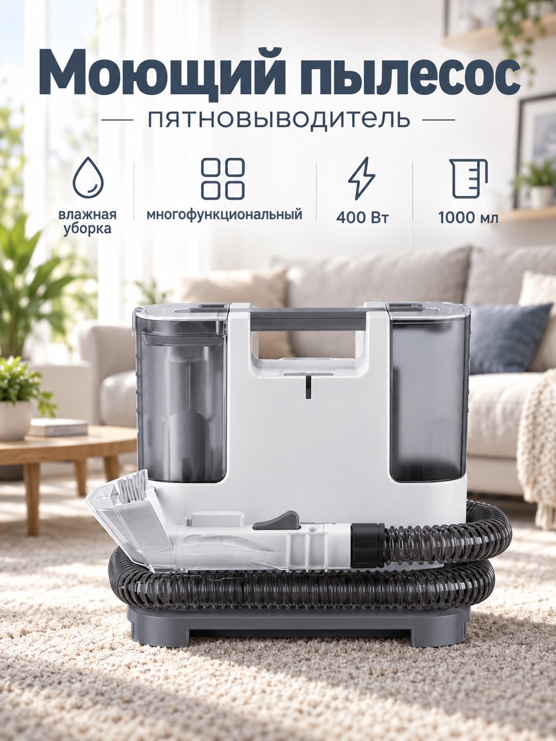 Моющий пылесос YILI YLW6318-B для влажной уборки мебели, матрасов и салона автомобиля
