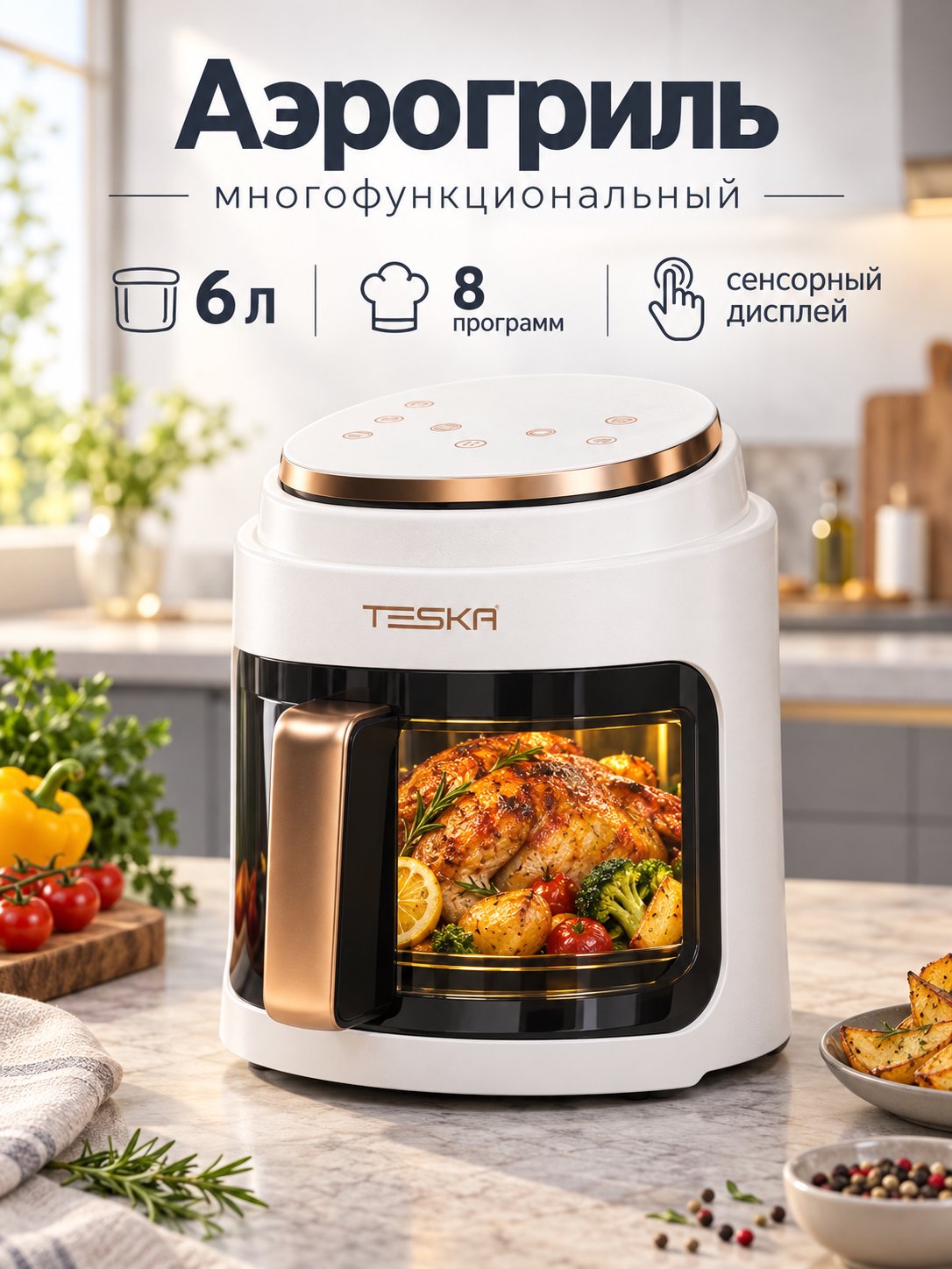 Аэрогриль Teska TK-888, 2400 Вт, 6 л