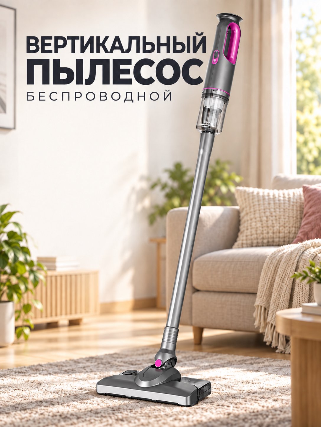 Вертикальный беспроводной пылесос с HEPA-фильтрацией